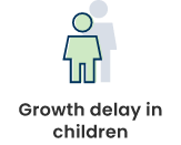 Icon of small child with text stating growth delay in children